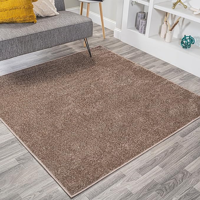 Eyely UES100J-6SQ Supersoft Haze Solid Low-Pile Indoor Area Rug, Coastal, Bohemian, Minimalist, Classic, Casual for Bedroom,Kitchen,Living Room,Non Shedding,Easy-Washing, Brown, 6' Square