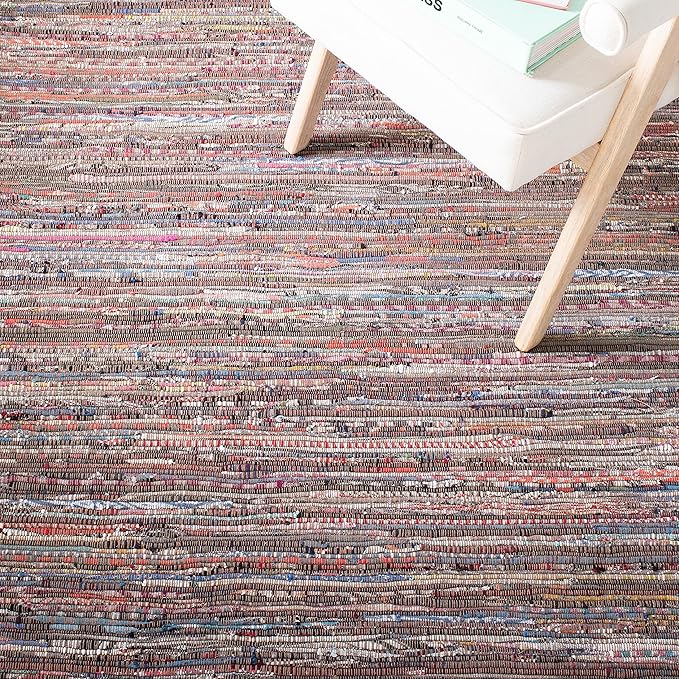 SAFAVIEH Rag Rug Collection Area Rug - 9' x 12', Rust & Multi, Handmade Boho Stripe Cotton, Ideal for High Traffic Areas in Living Room, Bedroom (RAR121E)