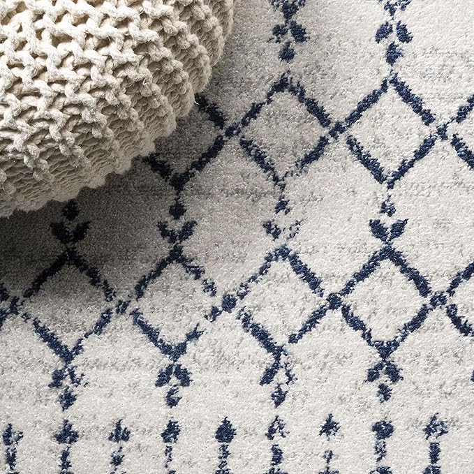 JONATHAN Y Boho Vintage Diamond Cream/Navy Indoor Area Rug 9X12 ft, Moroccan Hype for Living Room, Bedroom, Kitchen, Office, Easy-Cleaning, High Traffic, Pet-Friendly, Non-Shedding (MOH101F-9)
