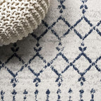 JONATHAN Y Boho Vintage Diamond Cream/Navy Indoor Area Rug 5X8 ft, Moroccan Hype for Living Room, Bedroom, Kitchen, Office, Easy-Cleaning, High Traffic, Pet-Friendly, Non-Shedding (MOH101F-5)