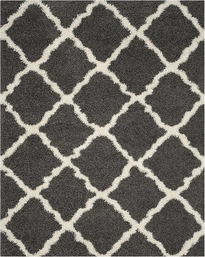 SAFAVIEH Dallas Shag Collection X-Large Area Rug - 11' x 15', Dark Grey & Ivory, Trellis Design, Non-Shedding & Easy Care, 1.5-inch Thick Ideal for High Traffic Areas in Living Room, Bedroom (SGD257A)
