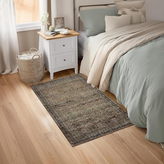 Area Rug Non Slip Machine Washable Ultra Soft Living Room/Bedroom/Kitchen/Outdoor/Classroom Vintage Brown, 2'×3'