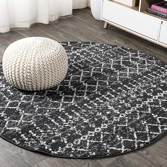 JONATHAN Y Boho Vintage Diamond Black/Ivory Round Area Rug 3 ft, Moroccan Hype for Living Room, Bedroom, Kitchen, Office, Easy-Cleaning, High Traffic, Pet-Friendly, Non-Shedding (MOH101D-3R)