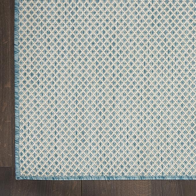 Nourison Home Courtyard Ivory Aqua 5' x Square Area Rug - Easy Clean, Non Shedding, Bed Room, Living Room, Dining Room, Kitchen (5' x Square)