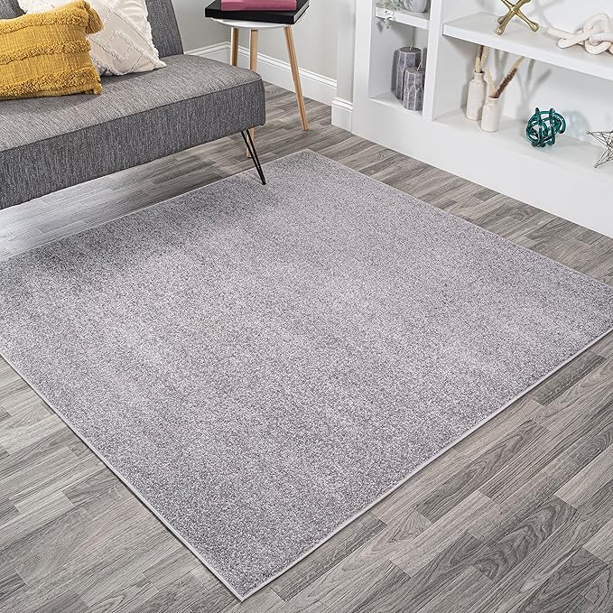 Eyely UES100A-7SQ Supersoft Haze Solid Low-Pile Indoor Area Rug, Coastal, Bohemian, Minimalist, Classic, Casual for Bedroom,Kitchen,Living Room,Non Shedding,Easy-Washing, Gray, 7' Square