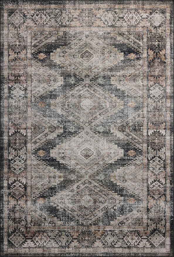 Loloi Amber Lewis Josie Collection JOS-04 Ink/Earth 5'-0" x 7'-6", .13" Pile Height, Low Profile, Machine Washable, Accent Rug