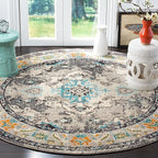 SAFAVIEH Monaco Collection Area Rug - 6'7" Round, Grey & Light Blue, Boho Chic Medallion Distressed Design, Non-Shedding & Easy Care, Ideal for High Traffic Areas in Living Room, Bedroom (MNC243G)