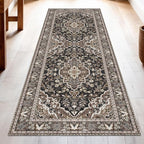 Washable Runner Rug 2x10 | Non Slip Rug Runners for Hallways, Entryways, Kitchens, Bathrooms, Bedrooms | Ultra-Soft Flannel Carpet Runners with Rubber Backing (Black Brown, 2x10)