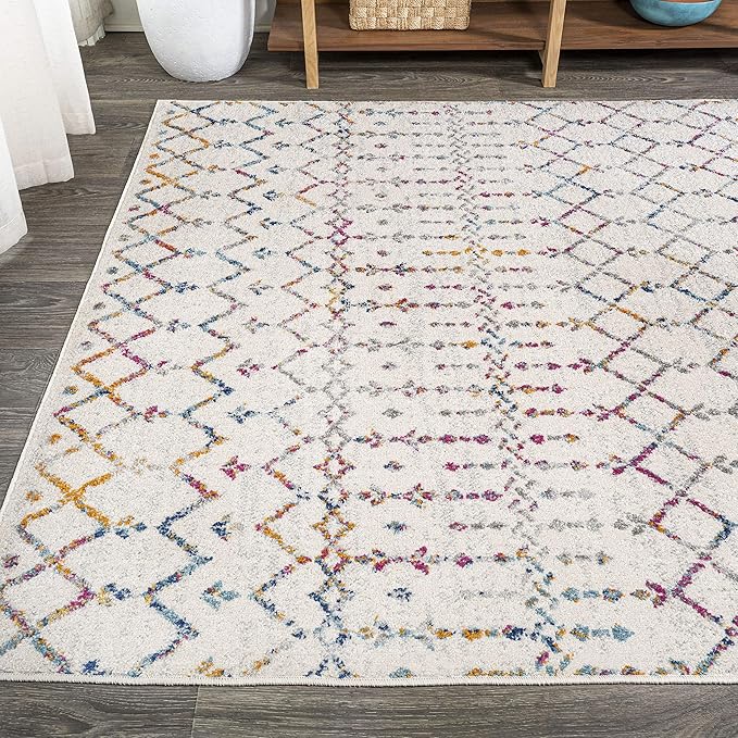 JONATHAN Y Boho Vintage Diamond Ivory/Multi Indoor Area Rug 4X6 ft, Moroccan Hype for Living Room, Bedroom, Kitchen, Office, Easy-Cleaning, High Traffic, Pet-Friendly, Non-Shedding (MOH101E-4)