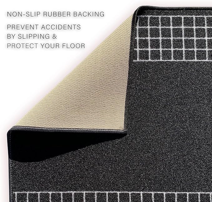 Custom Made Runner Rug for Kitchen Foyer Hallway Entry Choose Your Length 31 Inch Wide Geometric Checkered Design Black Color (24 feet x 31 Inch)