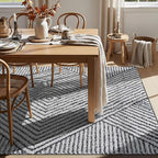 Rugshop Geometric Diamond Stripe Shag Area Rug White 5' x 7' Great for Bedrooms, Living Rooms, or Under Coffee Tables