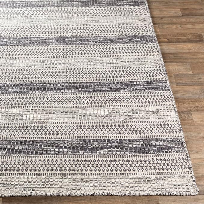 Mark&Day Wool Rugs, 5x7 Marvelle Global Medium Gray Area Rug, Black Ivory Carpet for Living Room, Bedroom or Kitchen (5' x 7'6")