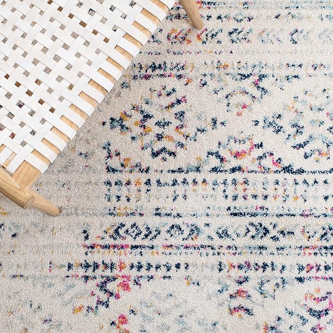 SAFAVIEH Tulum Collection Runner Rug - 2' x 15', Ivory & Blue, Moroccan Boho Tribal Design, Non-Shedding & Easy to Clean, Ideal for Living Room, Hallway, Foyer, Bedroom (TUL272C)