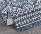 Beverly Rug Waikiki Boho Indoor Outdoor Rug 8x10, Washable Outside Carpet for Patio, Deck, Porch, Bohemian Area Rug, Farmhouse Rugs, Aztec Tribal Rug, Azure and White