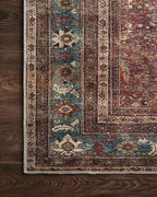 Loloi Layla Collection LAY-01 Brick/Blue 2'-3" x 3'-9" .13" Thick Accent Rug, Soft, Durable, Vintage Inspired, Distressed, Low Pile, Non-Shedding, Easy Clean, Printed, Living Room Rug