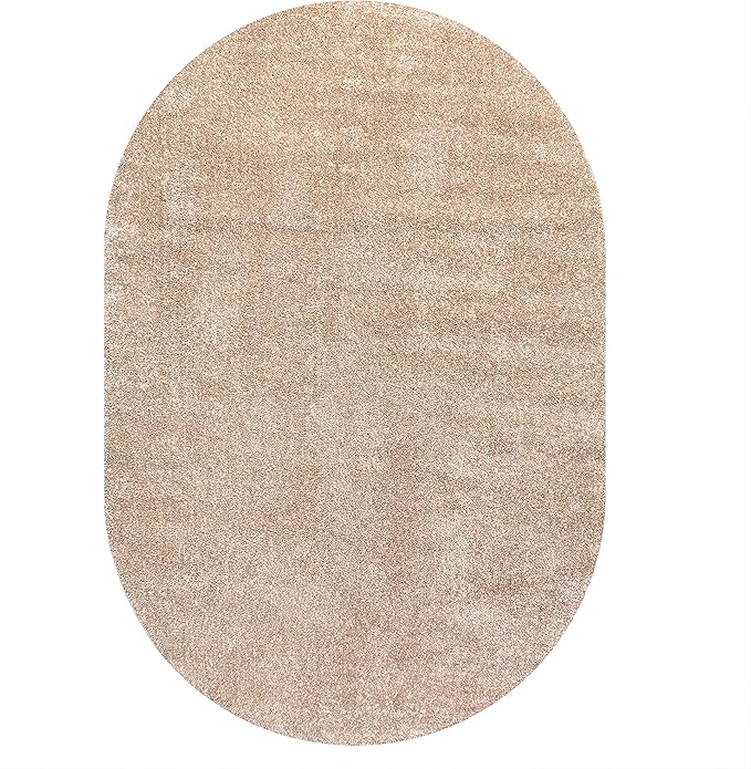 JONATHAN Y Haze Solid Low-Pile Beige 4x6 Oval Indoor Area Rug, Coastal,Bohemian,Minimalist,Classic, Easy-Cleaning for Living Room,Bedroom,Kitchen,Pet Friendly,Non-Shedding (SEU100G-4OV)