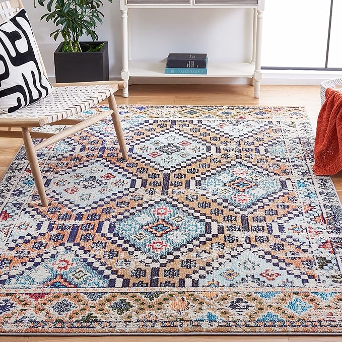 SAFAVIEH Madison Collection Accent Rug - 3' x 5', Orange & Beige, Boho Diamond Distressed Design, Non-Shedding & Easy Care, Ideal for High Traffic Areas in Entryway, Living Room, Bedroom (MAD418P)