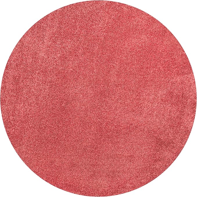Eyely UES100E-8R Haze Solid Low-Pile Red 8' Round Area Rug, Pet Friendly, Stain Resistant, Easy Cleaning, for Bedroom, Living Room, Kitchen