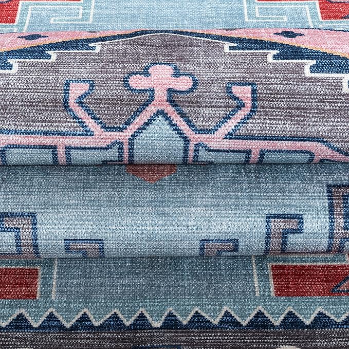 Fame Living Washable Area Rug. Modern Farmhouse. Vintage. Turkish. Bohemian. Distressed. Oriental. Traditional. Rugs for Living Room. Dining. Bedroom. Office. Entryway. Foyer. (856BlM, 9'5" x 14')