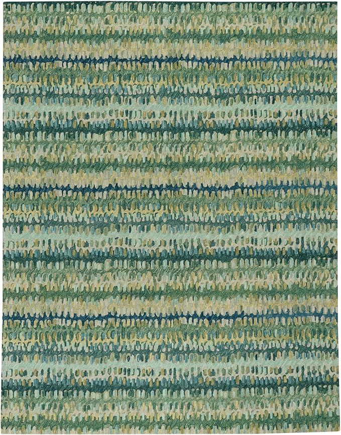 Dash & Albert Paint Chip Stone Hand Micro Hooked Wool Rug, 9.5 X 13.5 Feet, Multicolored/Green Geometric Pattern