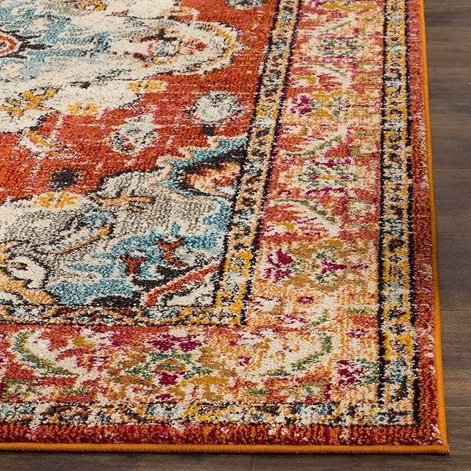 SAFAVIEH Monaco Collection Runner Rug - 2'2" x 18', Orange & Light Blue, Boho Chic Medallion Distressed Design, Non-Shedding & Easy Care, Ideal for High Traffic Areas in Living Room, Bedroom (MNC243H)