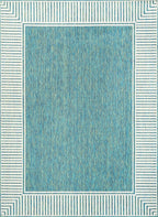 Nuloom Asha Teal/Ivory, 4' x 6', Casual, Striped Border, Soft and Cozy, High Traffic, Stain Resistant, Easy Clean, Durable Area Rug for Indoor/Outdoor Patio, Deck, Porch, Garden, Courtyard