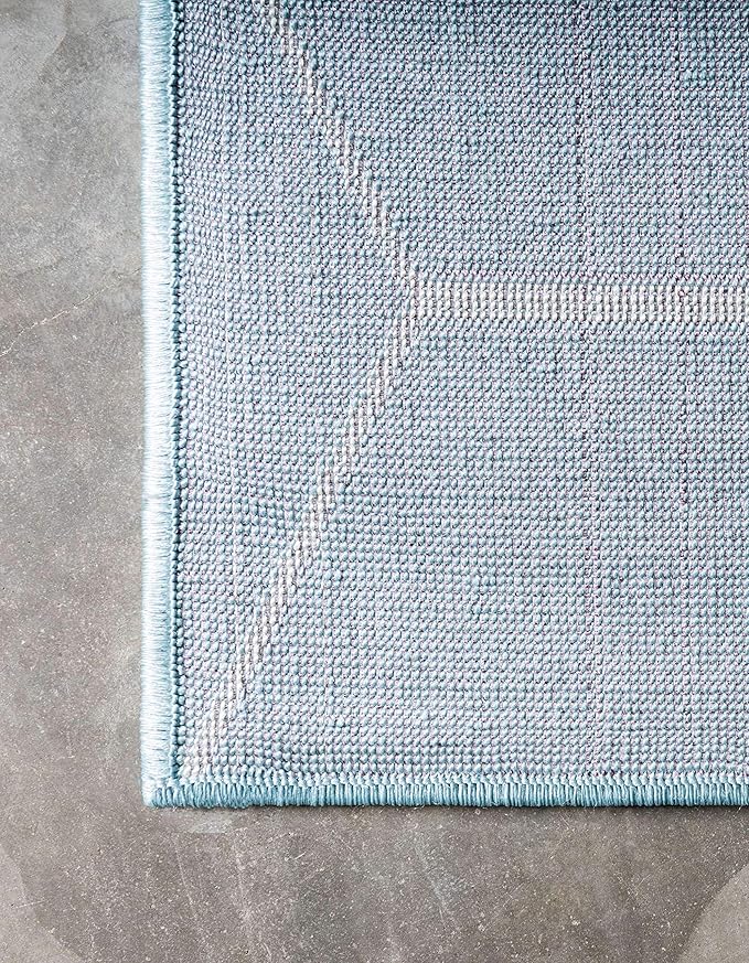 Unique Loom Trellis Frieze Collection Area Rug - Geometric (6' 1" x 9', Light Blue/ Ivory)