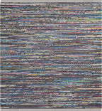 SAFAVIEH Rag Rug Collection Area Rug - 6' Square, Rust & Multi, Handmade Boho Stripe Cotton, Ideal for High Traffic Areas in Living Room, Bedroom (RAR121E)