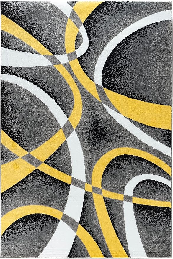 GLORY RUGS Area Rug 4x6 Yellow Door Mat Modern Swirls Carpet Bedroom Living Room Contemporary Dining Accent Sevilla Collection 4816