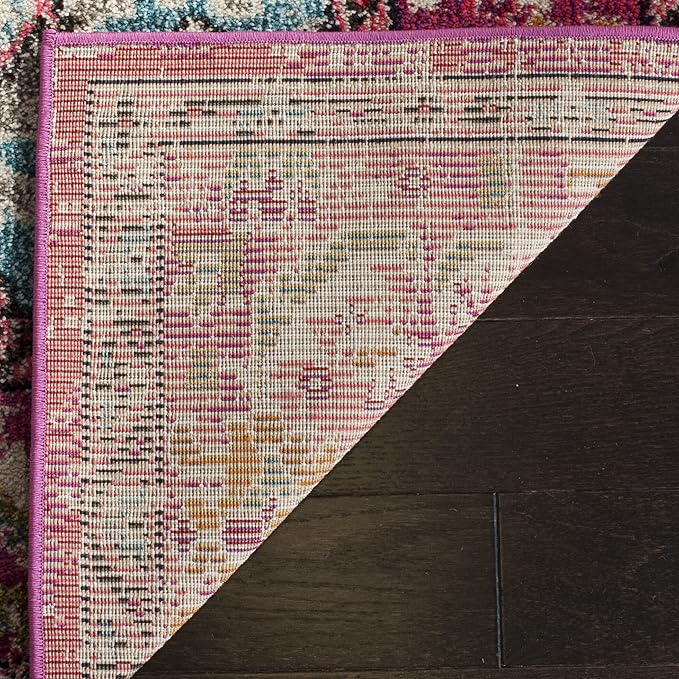 SAFAVIEH Monaco Collection Accent Rug - 4' x 5'7", Pink & Multi, Boho Medallion Distressed Design, Non-Shedding & Easy Care, Ideal for High Traffic Areas in Entryway, Living Room, Bedroom (MNC243D)