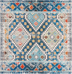 SAFAVIEH Madison Collection Area Rug - 6'7" Square, Navy & Beige, Boho Diamond Distressed Design, Non-Shedding & Easy Care, Ideal for High Traffic Areas in Living Room, Bedroom (MAD418M)