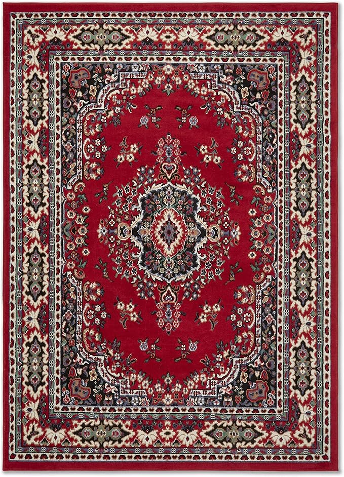 Home Dynamix Premium Sakarya Traditional Medallion Border Area Rug, Claret, 5'2"x7'4" Rectangle
