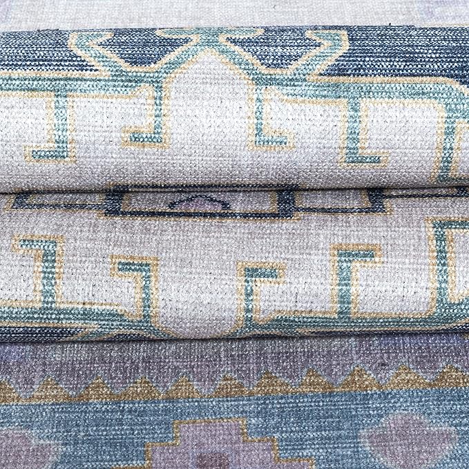 Fame Living Washable Area Rug. Modern Farmhouse. Vintage. Turkish. Bohemian. Distressed. Oriental. Traditional. Rugs for Living Room. Dining. Bedroom. Office. Entryway. Foyer. (856PBl, 9'5" x 14')