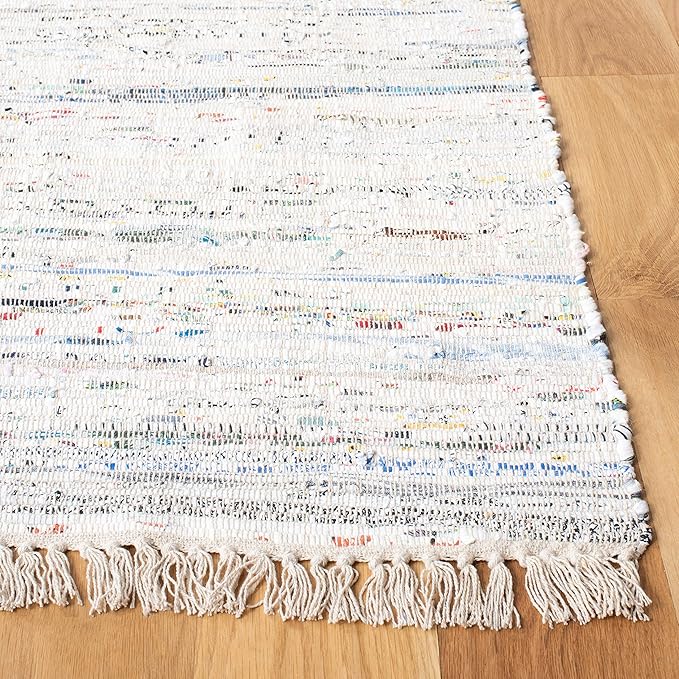 SAFAVIEH Rag Rug Collection Accent Rug - 3' x 5', Ivory & Multi, Handmade Boho Stripe Cotton, Ideal for High Traffic Areas in Entryway, Living Room, Bedroom (RAR121G)