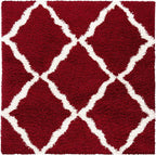 SAFAVIEH Dallas Shag Collection Area Rug - 6' Square, Red & Ivory, Trellis Design, Non-Shedding & Easy Care, 1.5-inch Thick Ideal for High Traffic Areas in Living Room, Bedroom (SGD257Q)