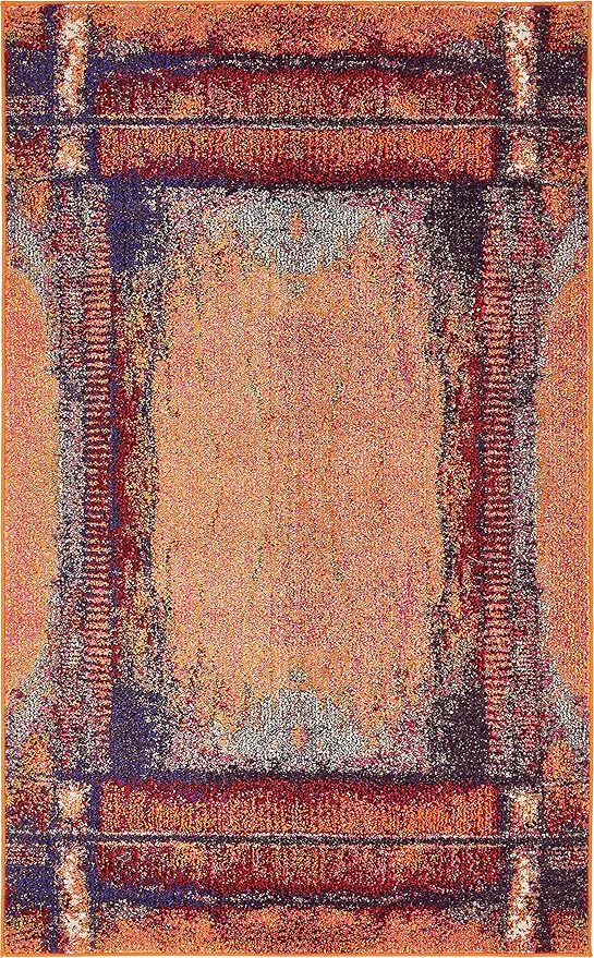 Unique Loom Estrella Collection Rustic, Distressed, Modern, Abstract Area Rug (3' 3 x 5' 3 Rectangular, Orange/Black)