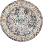SAFAVIEH Monaco Collection Area Rug - 5' Round, Grey & Light Blue, Boho Chic Medallion Distressed Design, Non-Shedding & Easy Care, Ideal for High Traffic Areas in Living Room, Bedroom (MNC243G)