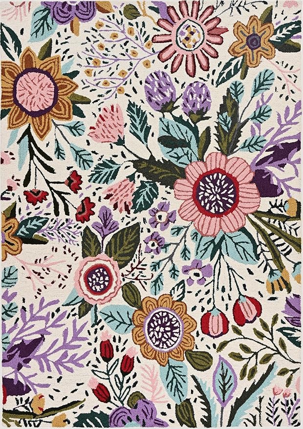 Hand-Tufted Floral Area Rug - Colorful Garden Design with Beautiful Flower Patterns - Modern Style Premium Carpet for Living Room & Bedroom or Kitchen (2.6'x18')