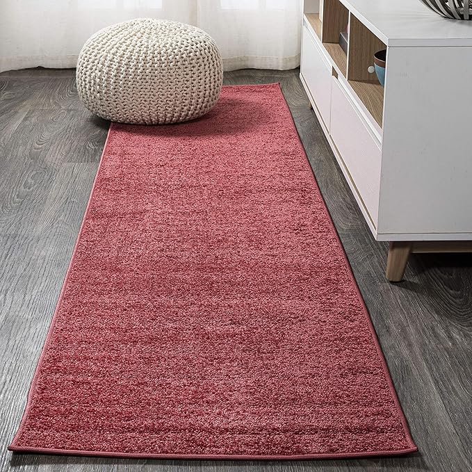 JONATHAN Y Haze Solid Low-Pile Red Runner Rug 2x16, Coastal,Bohemian,Minimalist,Classic, Easy-Cleaning for Living Room,Bedroom,Kitchen,Pet Friendly,Non-Shedding (SEU100E-216)