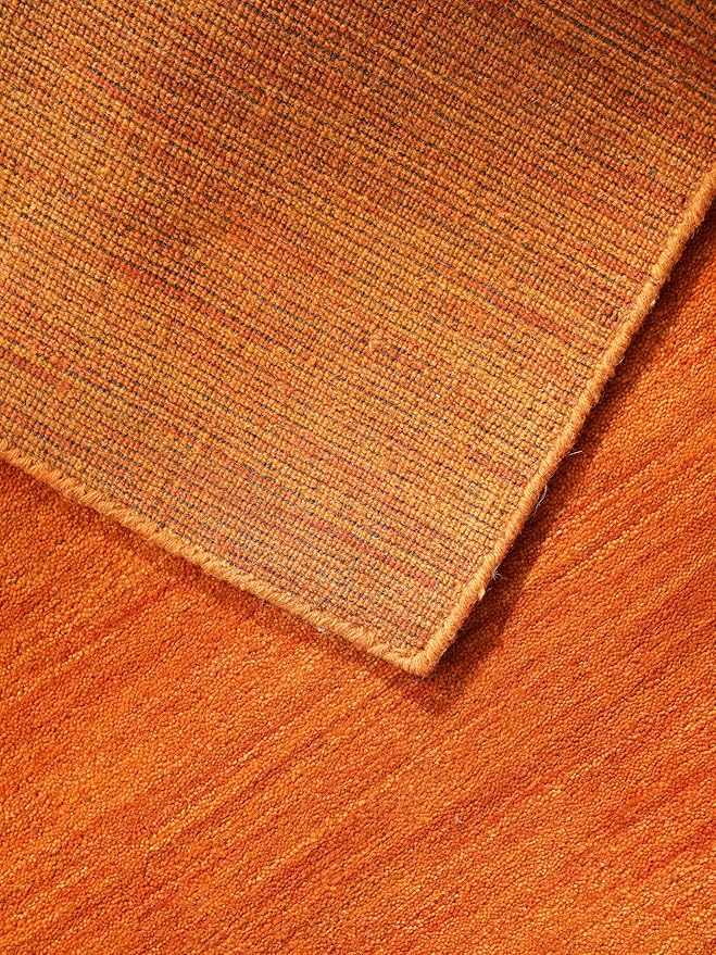 Rugsotic Carpets Hand Knotted Loom Wool ECO-Friendly Area Rugs - 3'x5', Rectangle, Orange Color, Solid Plain Design, High Pile Handmade Anti Skid Area Rugs for Living Room, Bed Room (L00111)