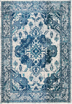SAFAVIEH Monaco Collection Area Rug - 8' x 10', Ivory & Blue, Boho Chic Medallion Distressed Design, Non-Shedding & Easy Care, Ideal for High Traffic Areas in Living Room, Bedroom (MNC243A)