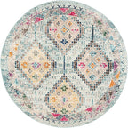 SAFAVIEH Madison Collection Area Rug - 6'7" Round, Blue & Yellow, Boho Diamond Distressed Design, Non-Shedding & Easy Care, Ideal for High Traffic Areas in Living Room, Bedroom (MAD418K)