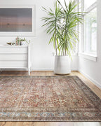 Loloi Layla Collection LAY-01 Brick/Blue 7'-6" x 9'-6" .13" Thick Area Rug, Soft, Durable, Vintage Inspired, Distressed, Low Pile, Non-Shedding, Easy Clean, Printed, Living Room Rug