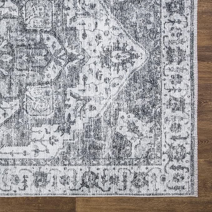 Bloom Rugs Washable Non-Slip 2x3 Rug - Silver/Dark Gray Traditional Oriental Area Rug for Living Room, Bedroom, Dining Room, and Kitchen - Exact Size: 2' x 3'
