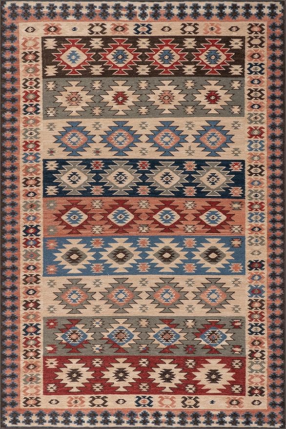 Dash & Albert Balsam Kilim Multi Machine Washable Rug, 4 X 6 Feet, Red Geometric Pattern