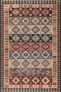 Dash & Albert Balsam Kilim Multi Machine Washable Rug, 7.5 X 9.5 Feet, Red Geometric Pattern