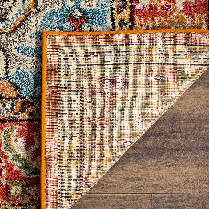 SAFAVIEH Monaco Collection Area Rug - 11' Square, Orange & Light Blue, Boho Chic Medallion Distressed Design, Non-Shedding & Easy Care, Ideal for High Traffic Areas in Living Room, Bedroom (MNC243H)