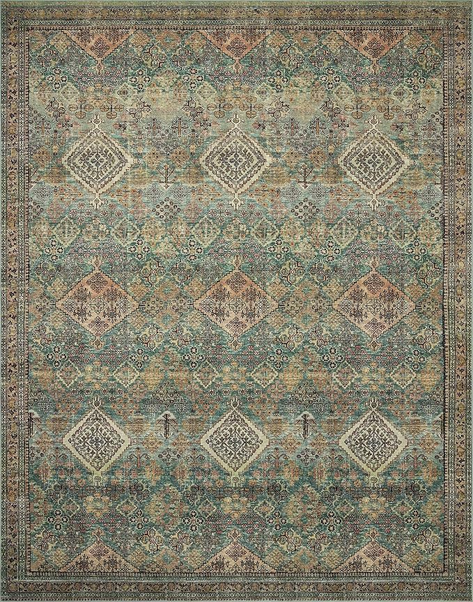 Loloi Magnolia Home by Joanna Gaines Sinclair Collection SIN-03 Turquoise/Multi 3'-6" x 5'-6", .25" Pile Height, Machine Washable, Accent Rug