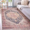 GLN Rugs Traditional Collection - Machine Washable Area Rug, Traditional Washable, Non Slip, Low Pile Chenille Rug, Living Room, Bedroom, Kitchen Rug (5' x 7' Black/Terra)