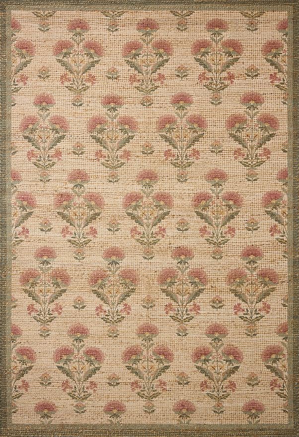 Loloi Chris Loves Julia Rue Collection RUE-01 Sage/Blush 3'-6" x 5'-6" Accent Rug Jute Neutral Floral Living Room Bedroom Rug